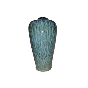Big Tall Drip Glaze Urn Vase Peacock Feathered Turquoise Blue Green Shades